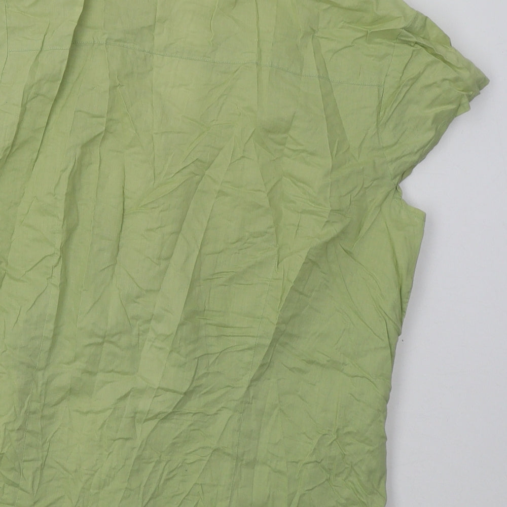 ESSENTAILS Womens Green  Cotton Basic Button-Up Size 12 V-Neck