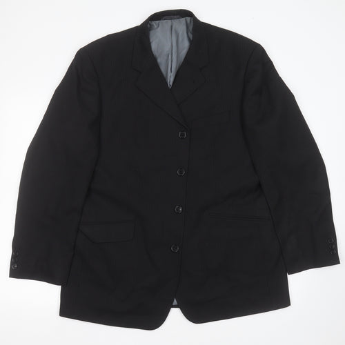 Genesis Mens Black Striped Polyester Jacket Suit Jacket Size 44