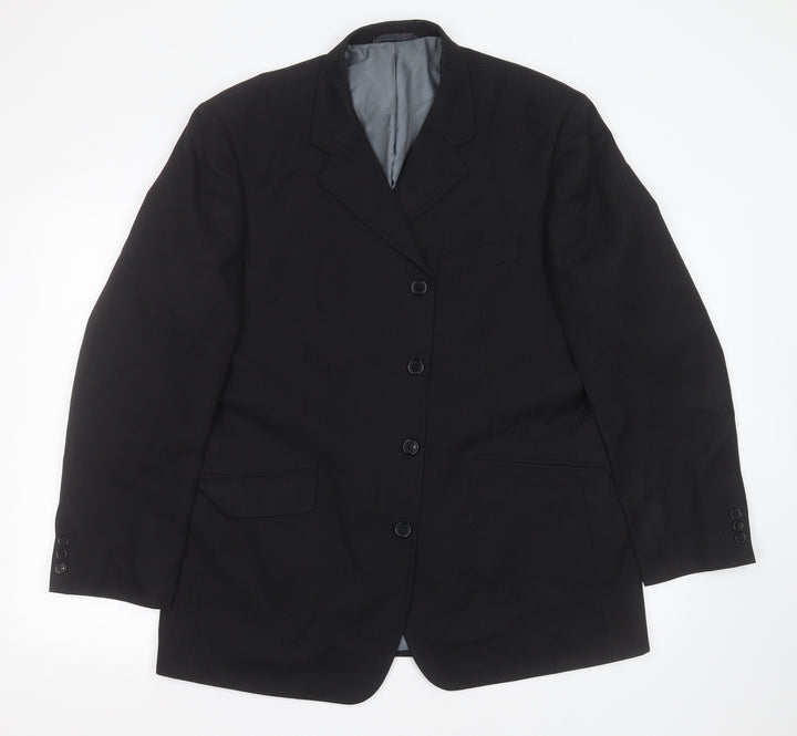 Genesis Mens Black Striped Polyester Jacket Suit Jacket Size 44
