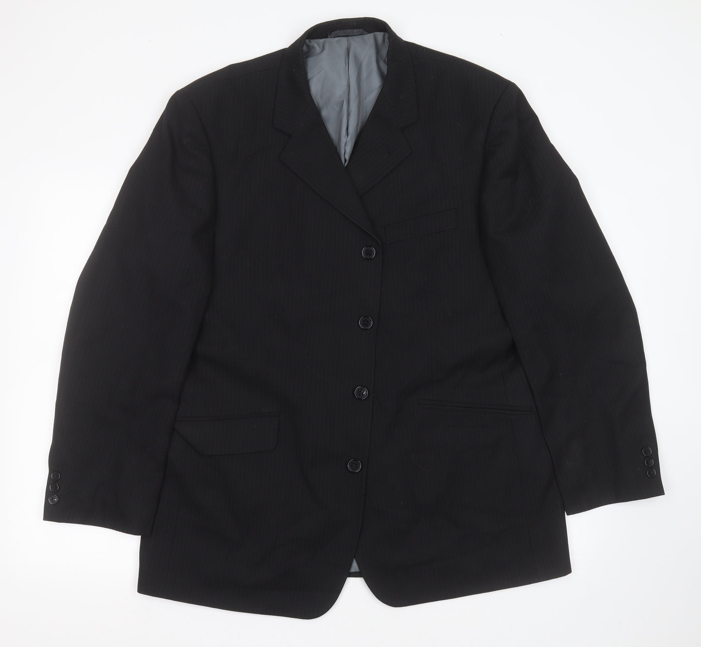 Genesis Mens Black Striped Polyester Jacket Suit Jacket Size 44