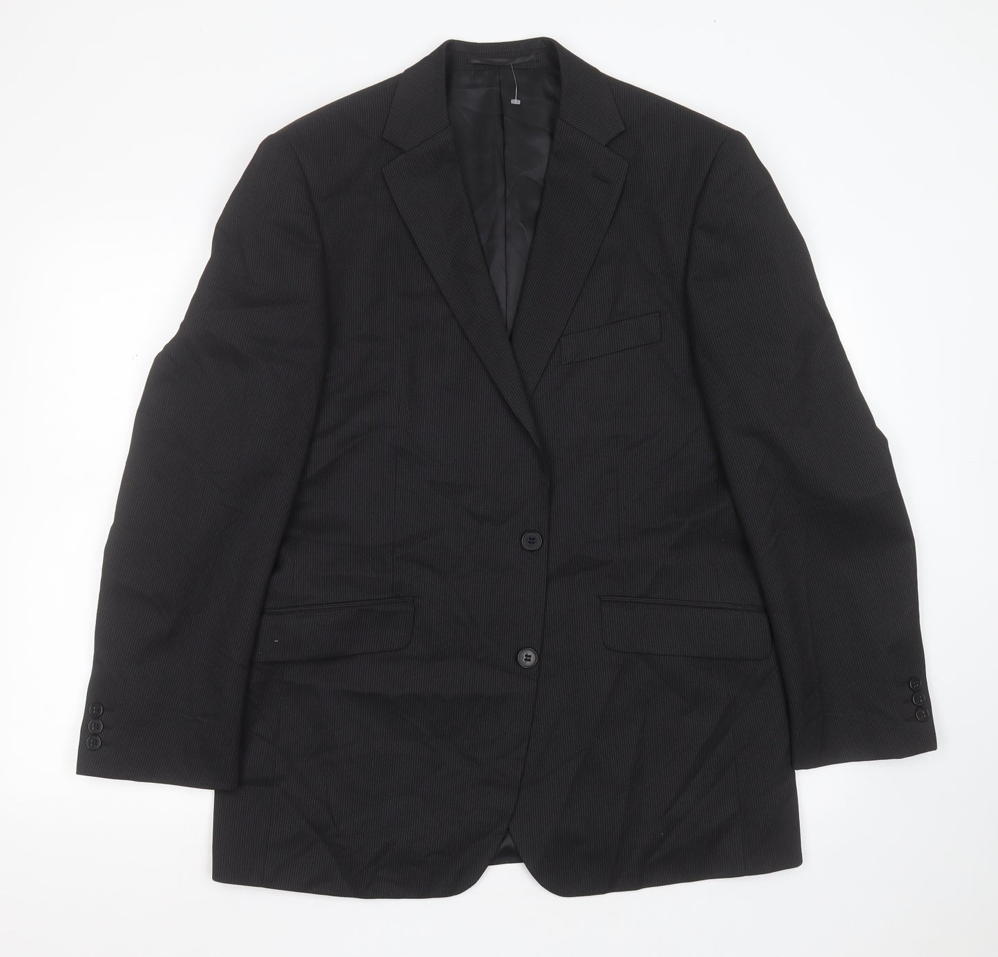 karl jackson Mens Black Striped Polyester Jacket Suit Jacket Size 42