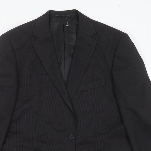 karl jackson Mens Black Striped Polyester Jacket Suit Jacket Size 42