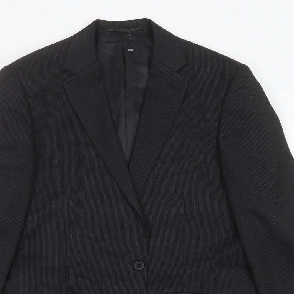 karl jackson Mens Black Striped Polyester Jacket Suit Jacket Size 42