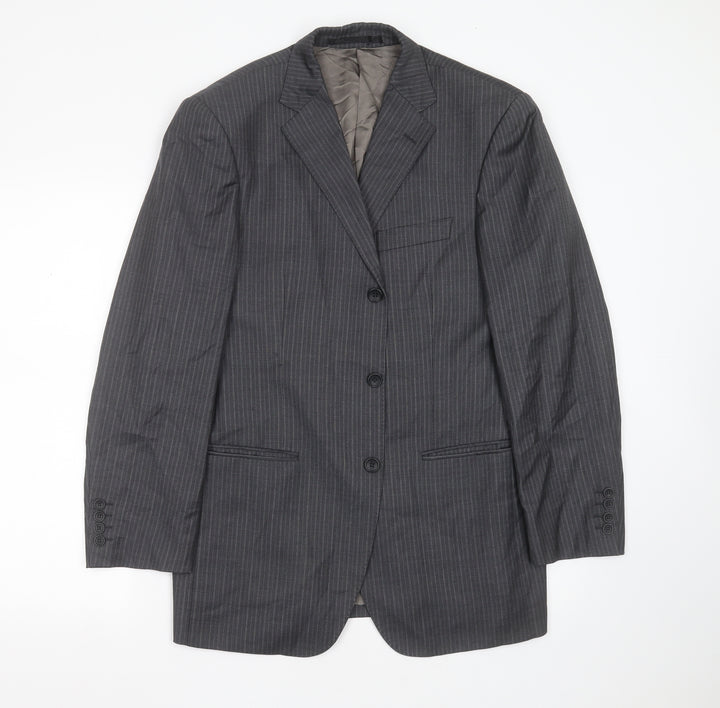 Marks and Spencer Mens Grey Striped Wool Jacket Suit Jacket Size 38