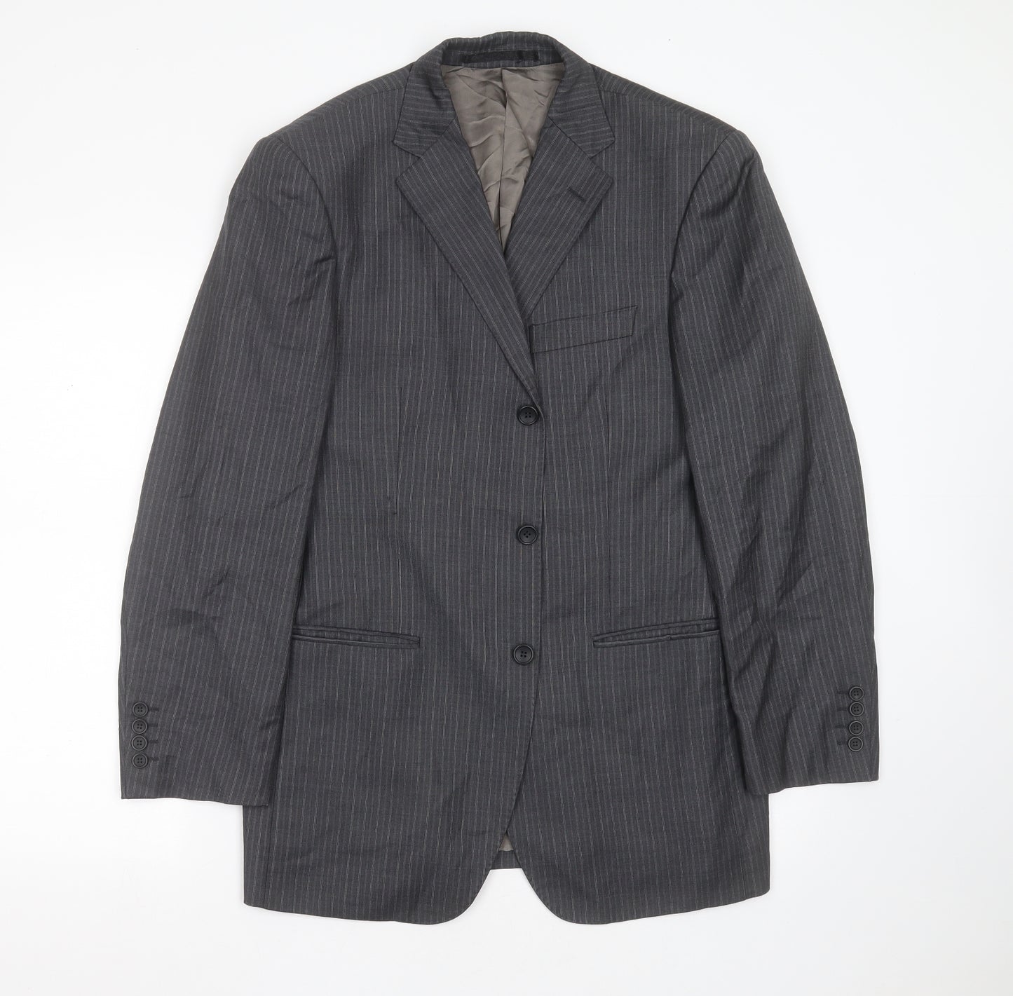 Marks and Spencer Mens Grey Striped Wool Jacket Suit Jacket Size 38