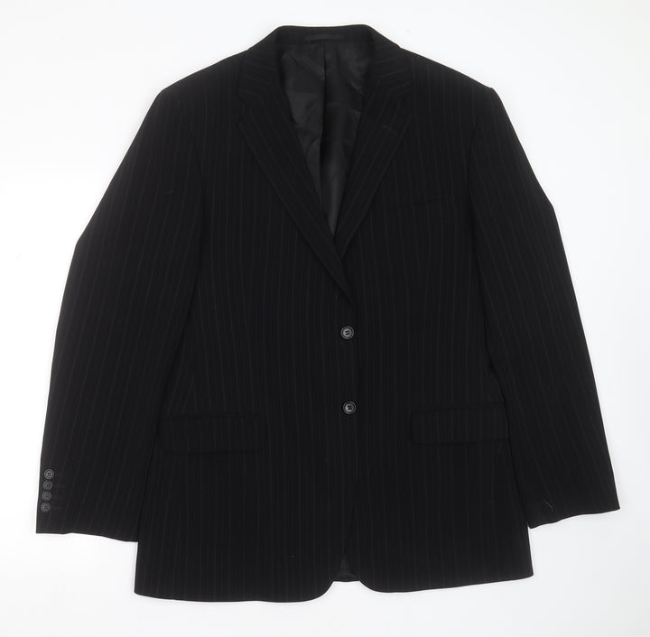 Milan Collection Mens Black Striped Polyester Jacket Suit Jacket Size 42