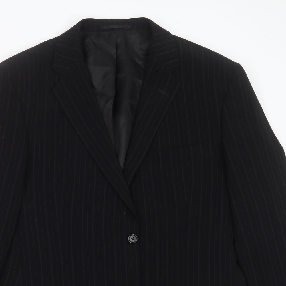 Milan Collection Mens Black Striped Polyester Jacket Suit Jacket Size 42