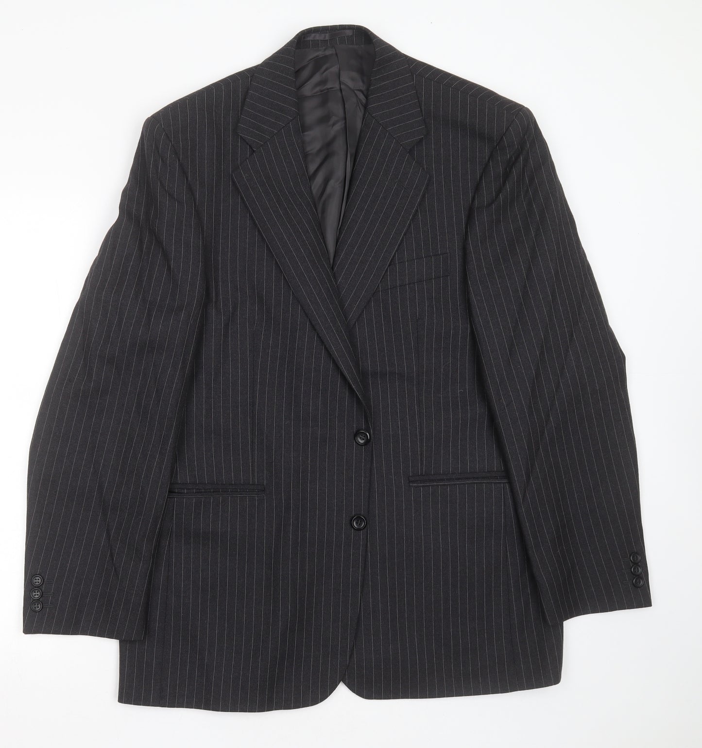 LABEL Mens Grey Striped Wool Jacket Suit Jacket Size 42