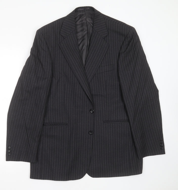 LABEL Mens Grey Striped Wool Jacket Suit Jacket Size 42