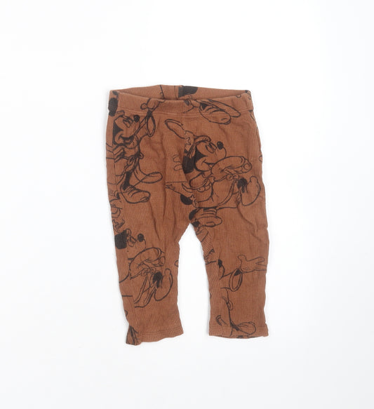Front view of Zara Baby Brown Cotton Leggings, size 12-18, Months - Mickey mouse