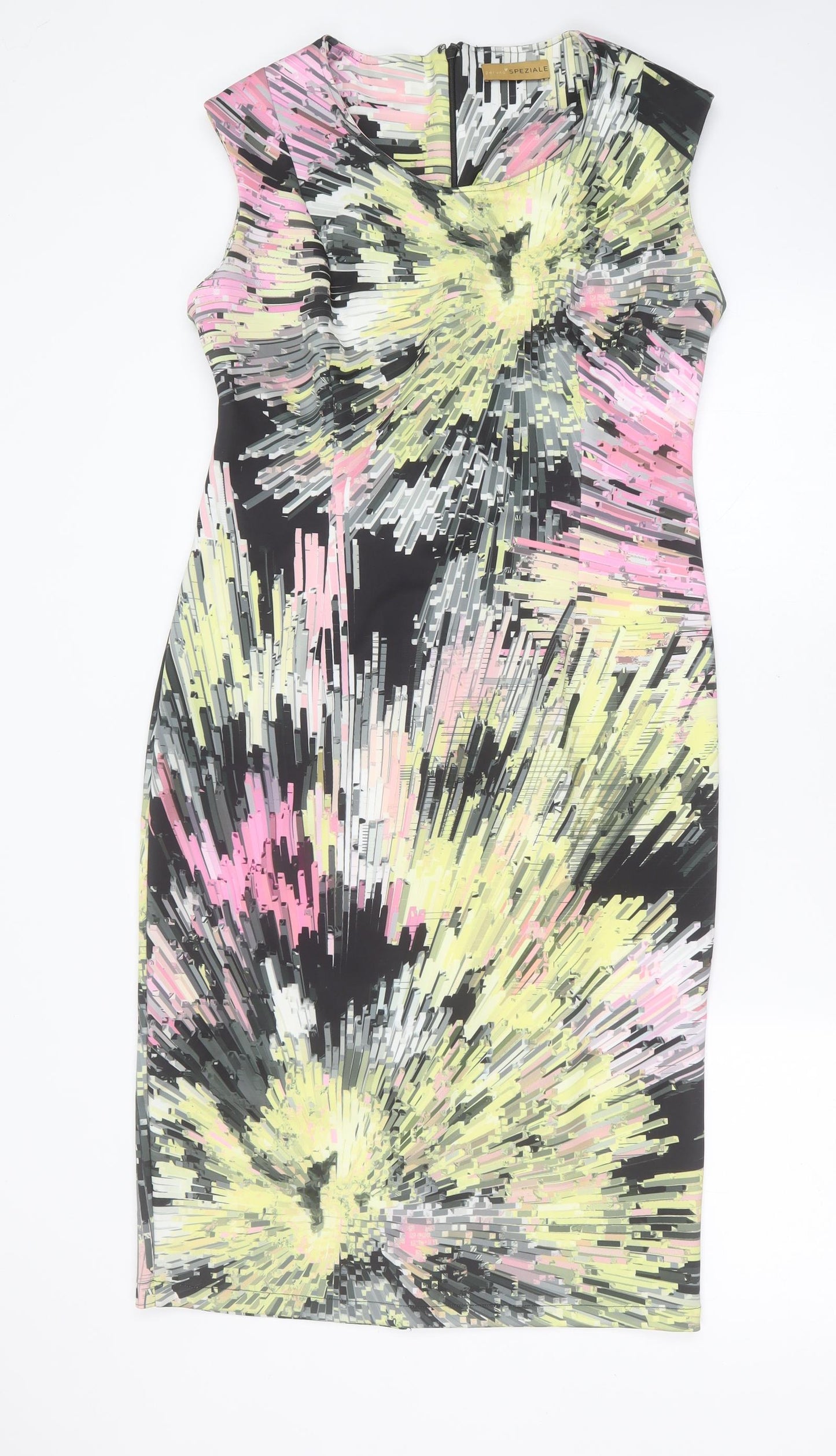 Marks and Spencer Womens Multicoloured Geometric Polyester Pencil Dress  Size 14  Round Neck