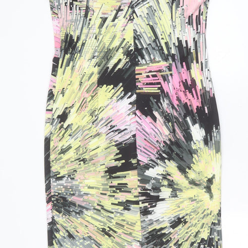 Marks and Spencer Womens Multicoloured Geometric Polyester Pencil Dress  Size 14  Round Neck