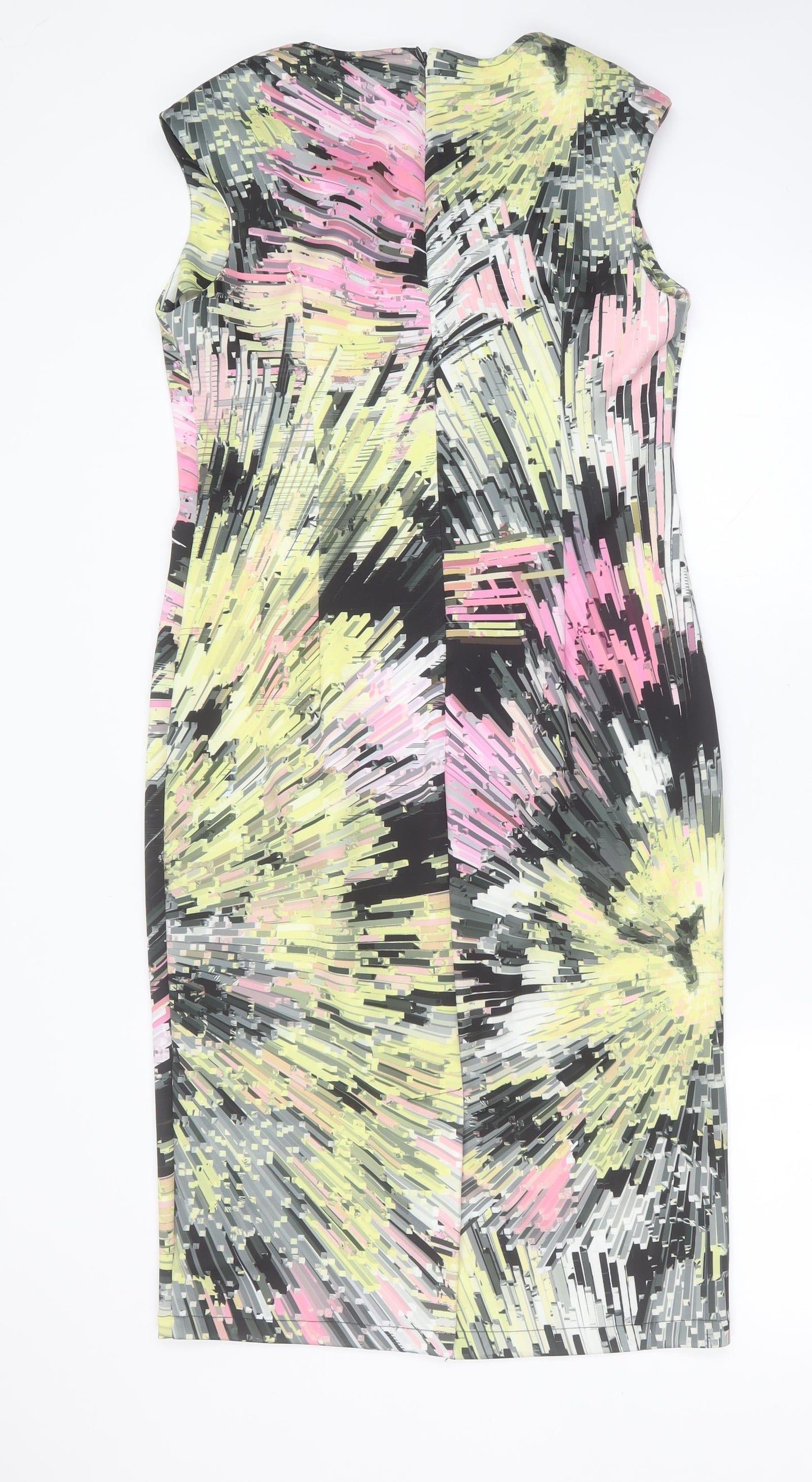 Marks and Spencer Womens Multicoloured Geometric Polyester Pencil Dress  Size 14  Round Neck