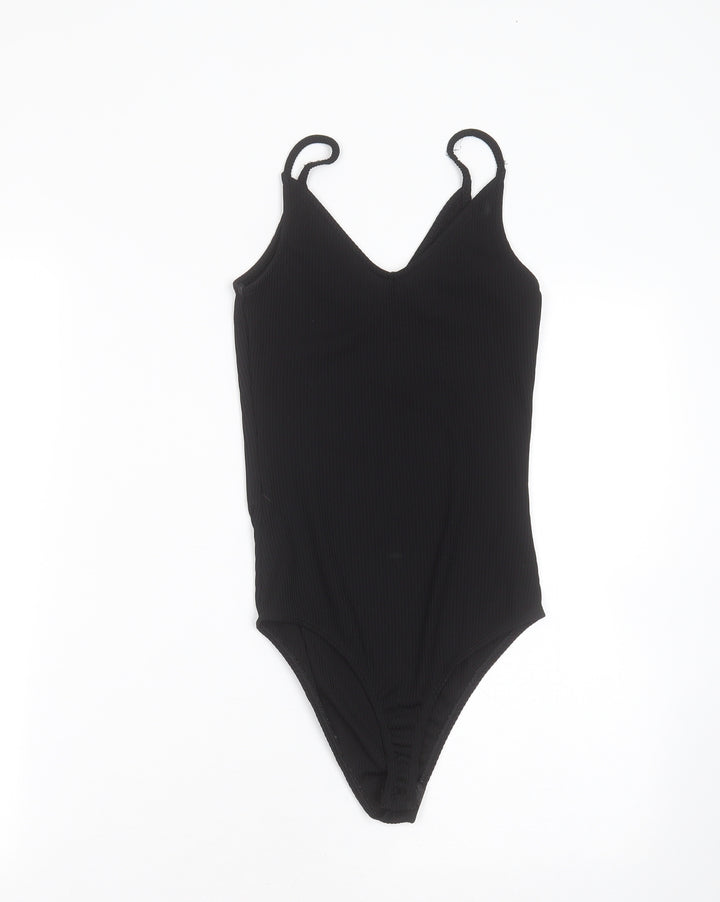 River Island Womens Black Striped Polyester Bodysuit One-Piece Size 6