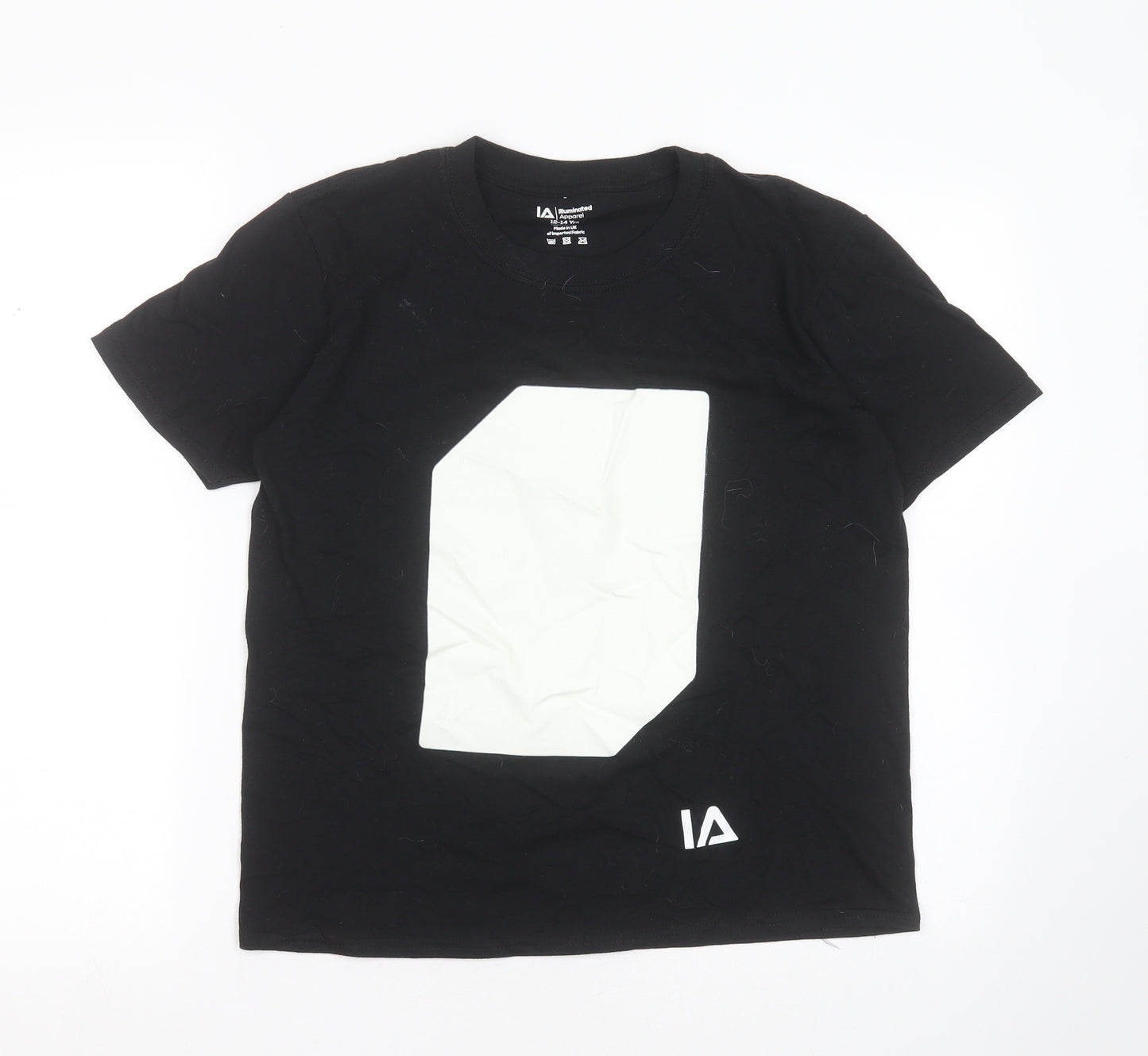 illuminated Boys Black  Cotton Basic T-Shirt Size 12-13 Years Round Neck
