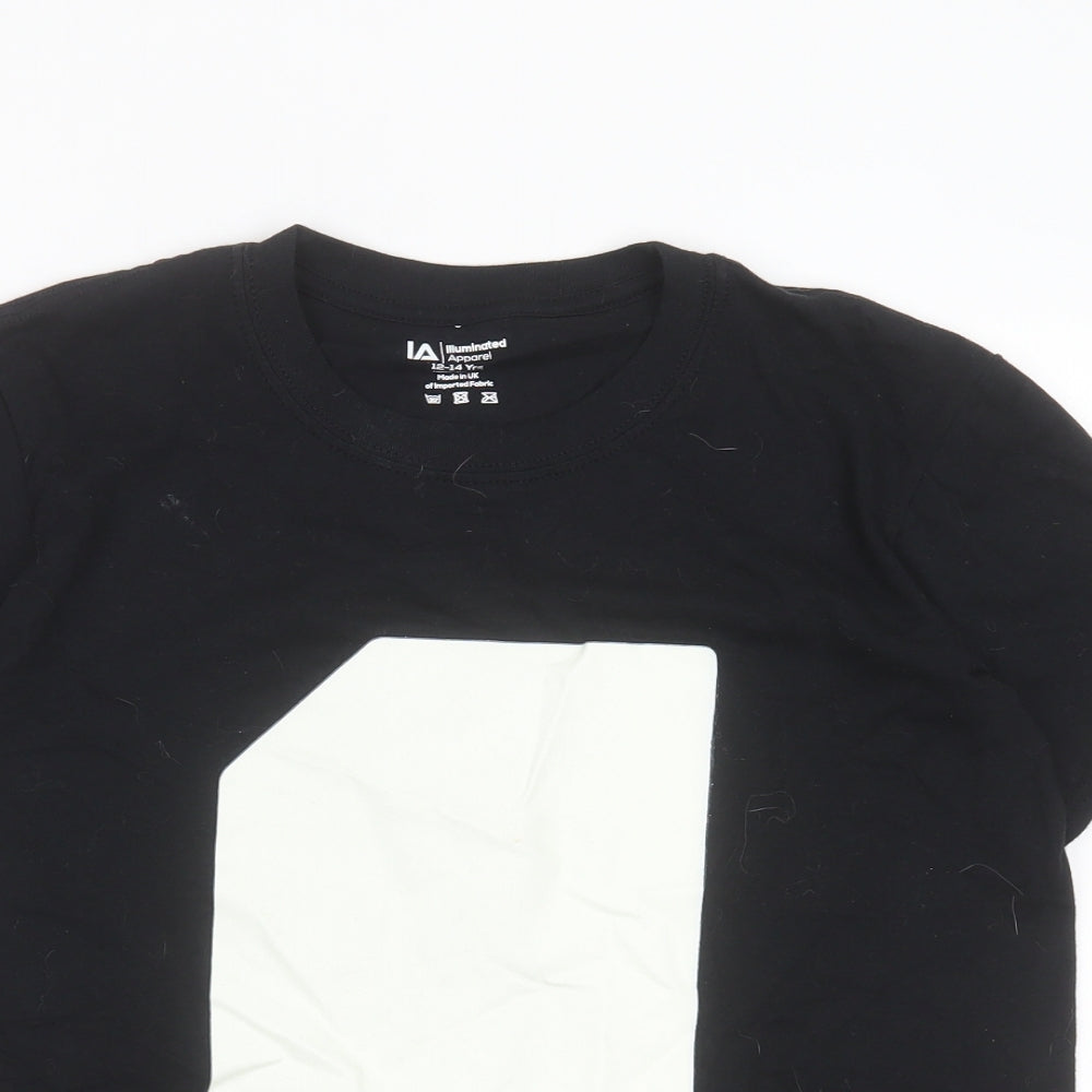 illuminated Boys Black  Cotton Basic T-Shirt Size 12-13 Years Round Neck
