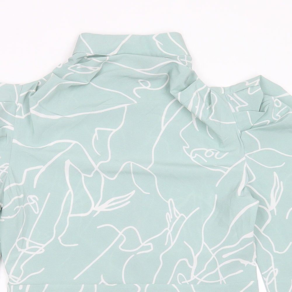 AX Paris Womens Green Geometric Polyester Basic Blouse Size 8 High Neck