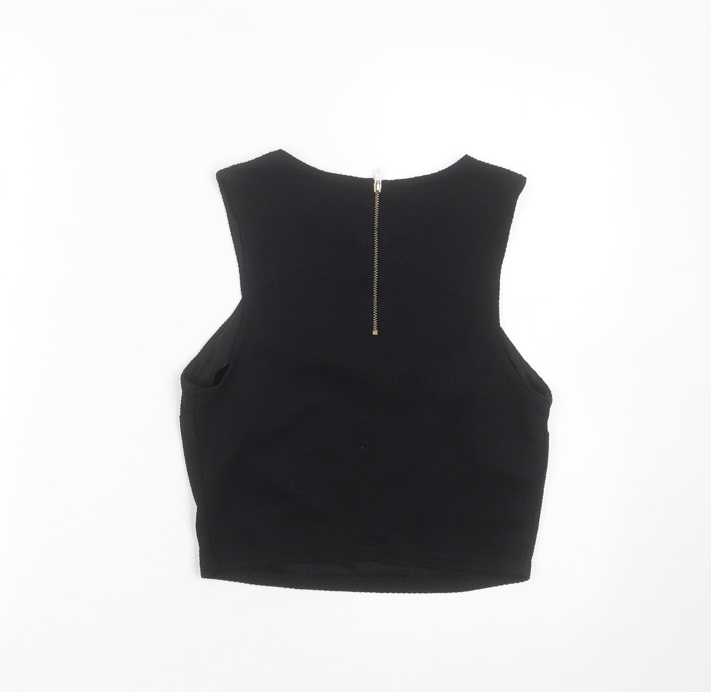 New Look Womens Black Geometric Polyester Cropped T-Shirt Size 10 Round Neck