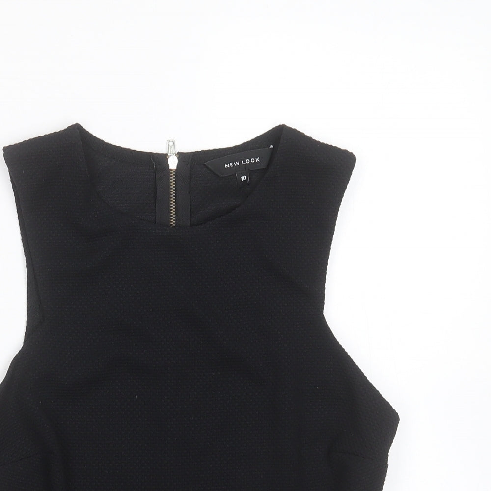 New Look Womens Black Geometric Polyester Cropped T-Shirt Size 10 Round Neck