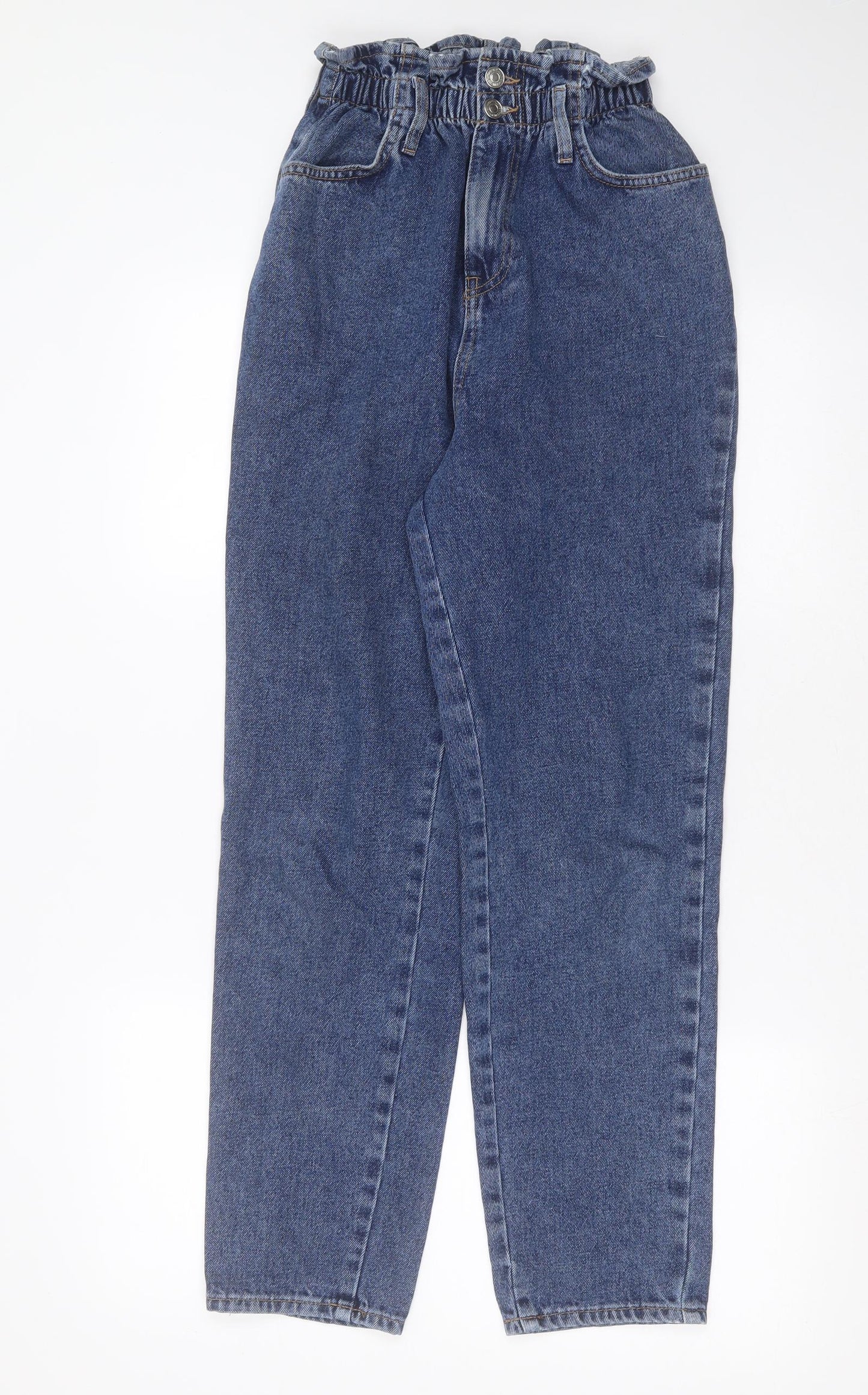 New Look Womens Blue  Cotton Mom Jeans Size 8 L28 in Regular  - Paper bag waist