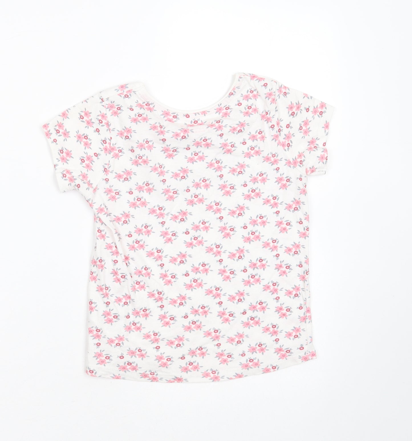 Primark Girls White Floral Cotton Basic T-Shirt Size 6-7 Years Round Neck  - bonjour