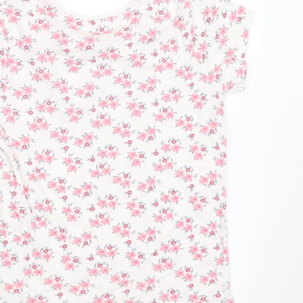 Primark Girls White Floral Cotton Basic T-Shirt Size 6-7 Years Round Neck  - bonjour
