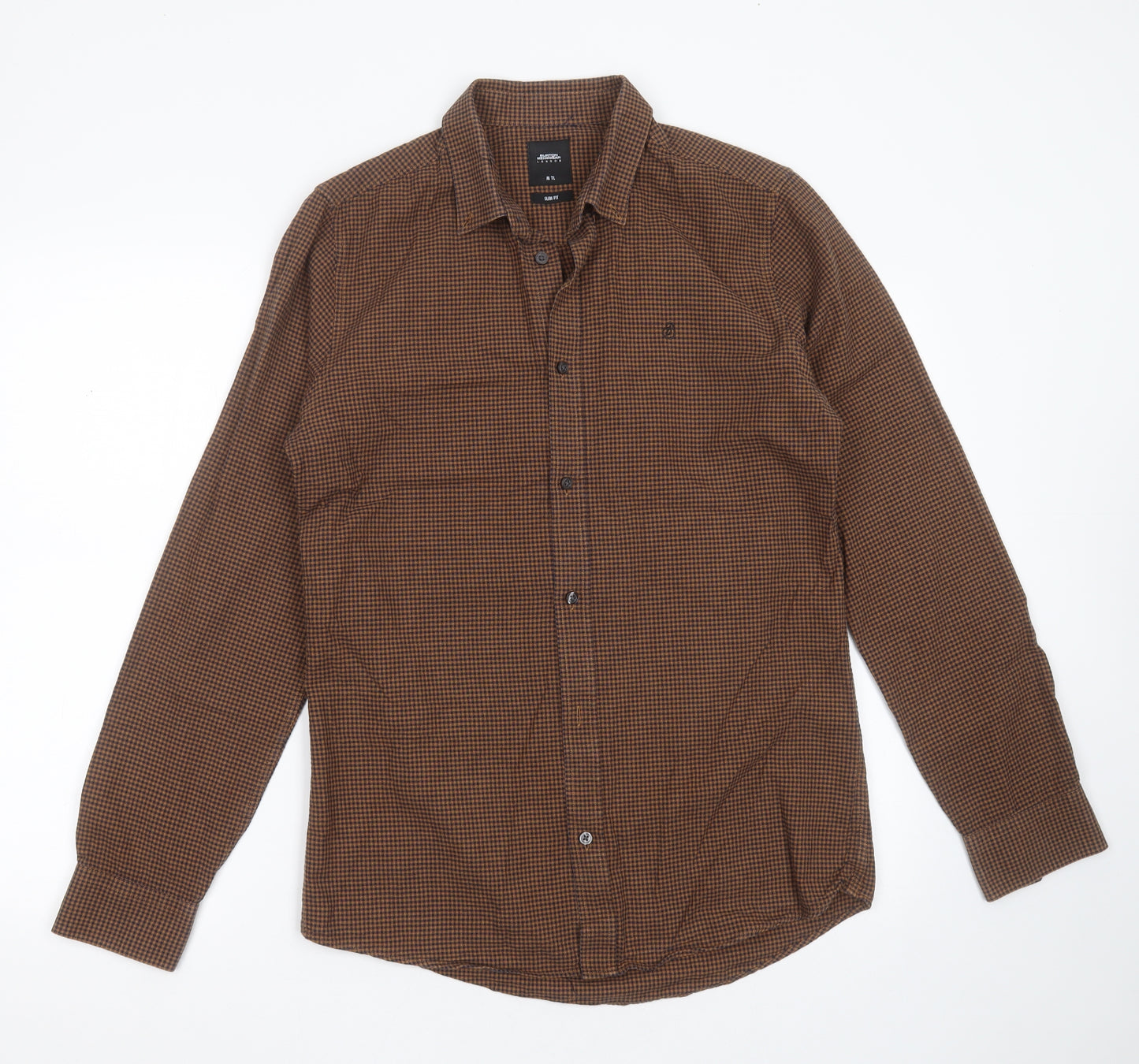 Burton Mens Brown Check Cotton  Button-Up Size M Collared Button