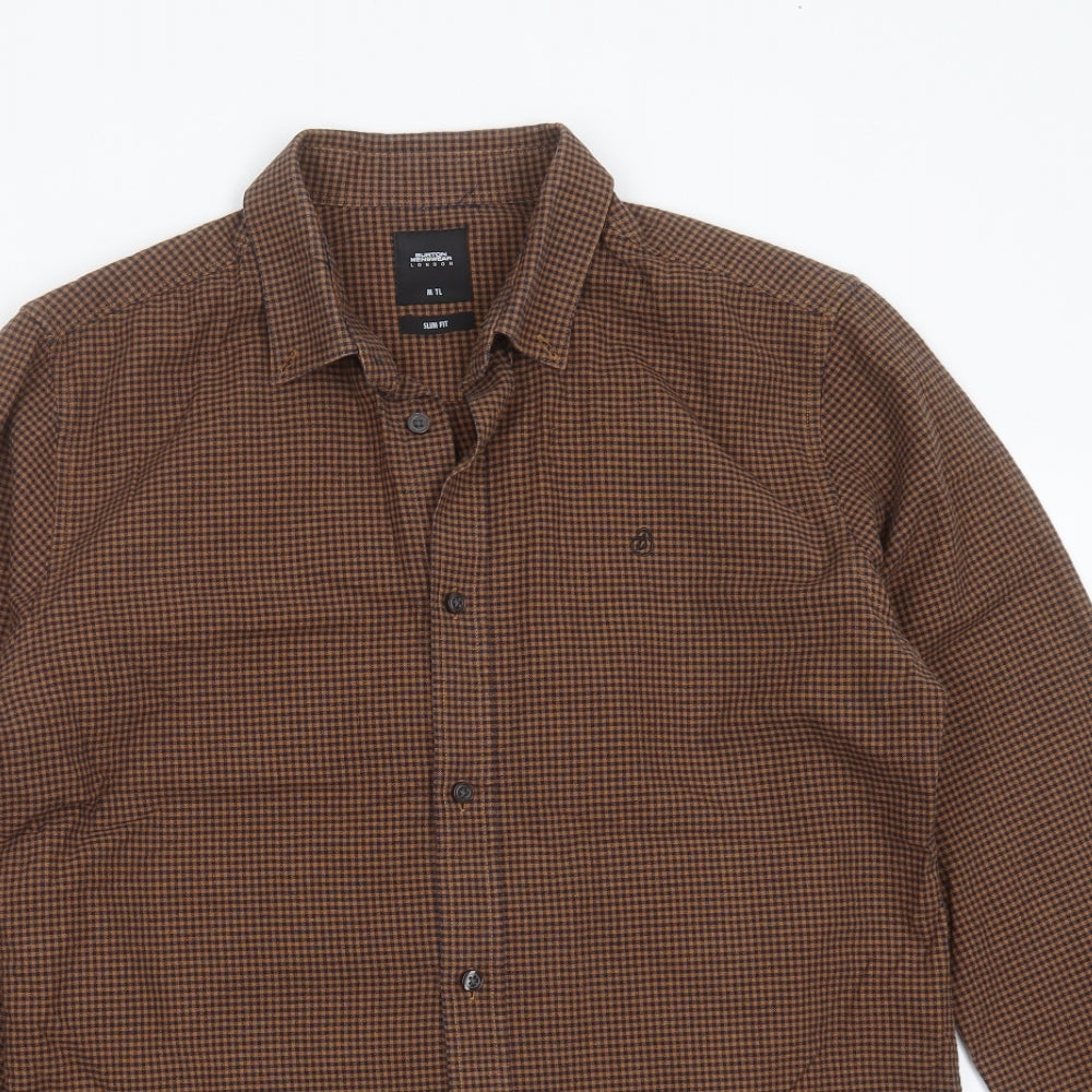 Burton Mens Brown Check Cotton  Button-Up Size M Collared Button