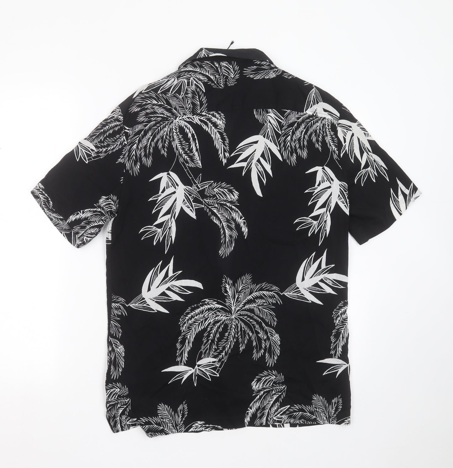 NEXT Mens Black  Viscose  Button-Up Size M Collared Button - palm tree
