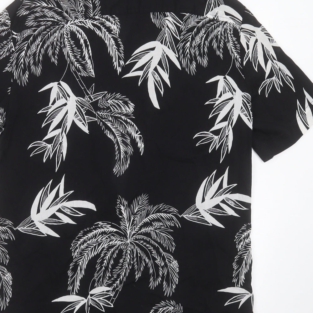 NEXT Mens Black  Viscose  Button-Up Size M Collared Button - palm tree