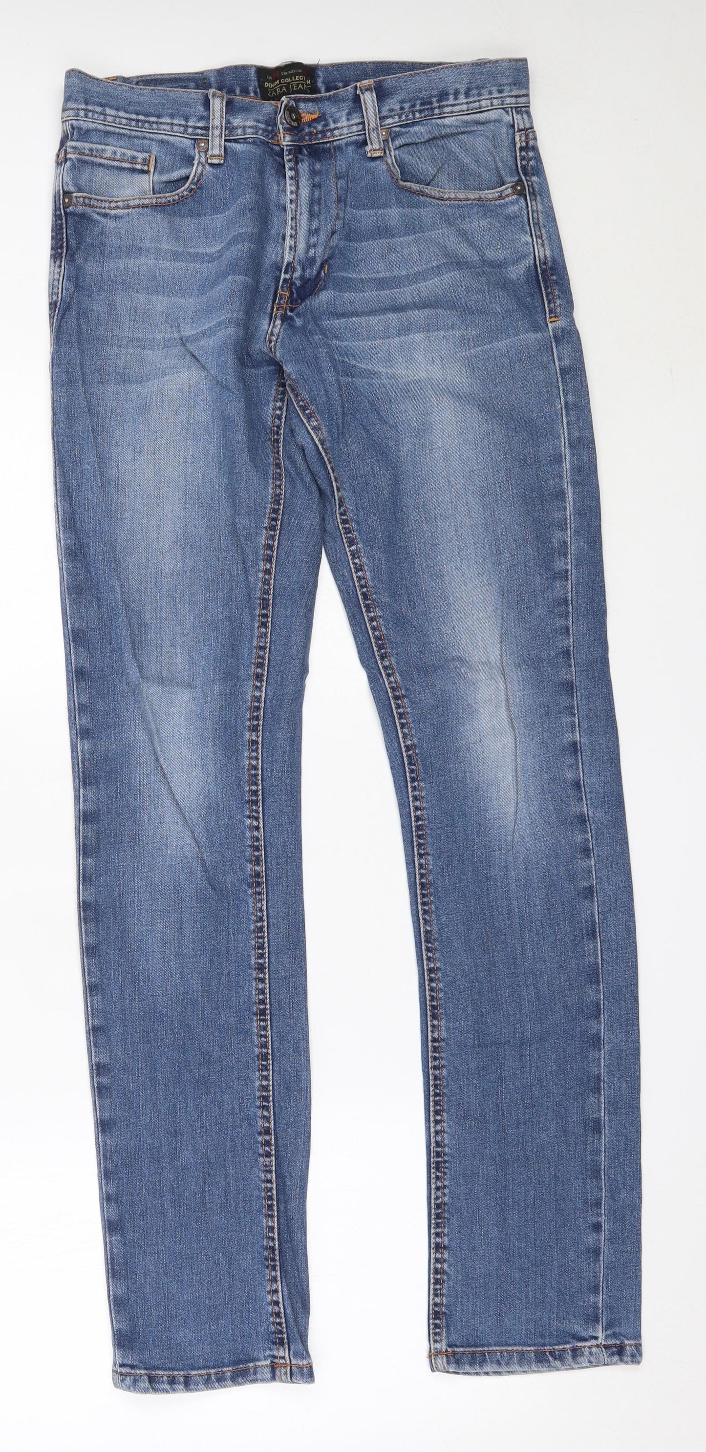 Zara Womens Blue  Cotton Straight Jeans Size 38 L32 in Regular
