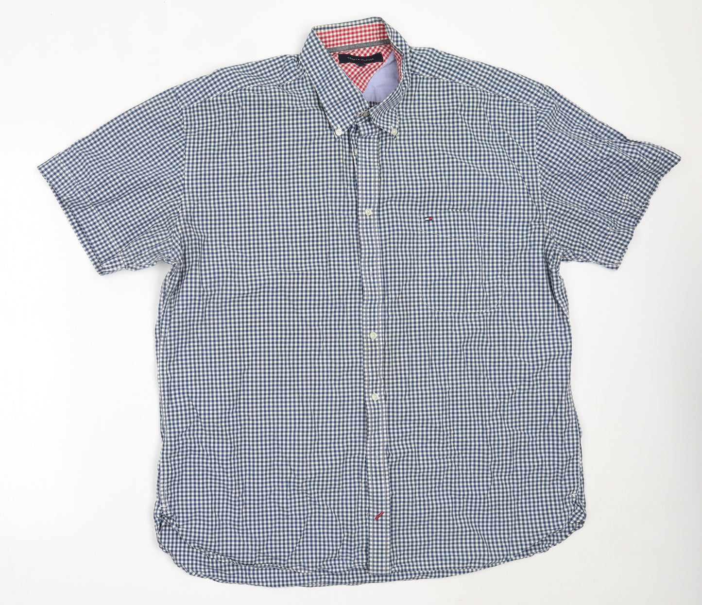 Tommy Hilfiger Mens Blue Check Cotton  Button-Up Size 2XL Collared