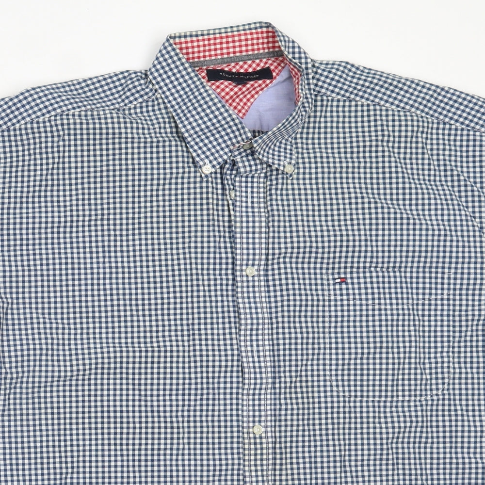 Tommy Hilfiger Mens Blue Check Cotton  Button-Up Size 2XL Collared