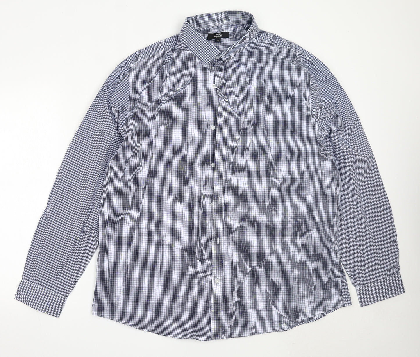 George Mens Blue Check Cotton  Button-Up Size 18.5 Collared