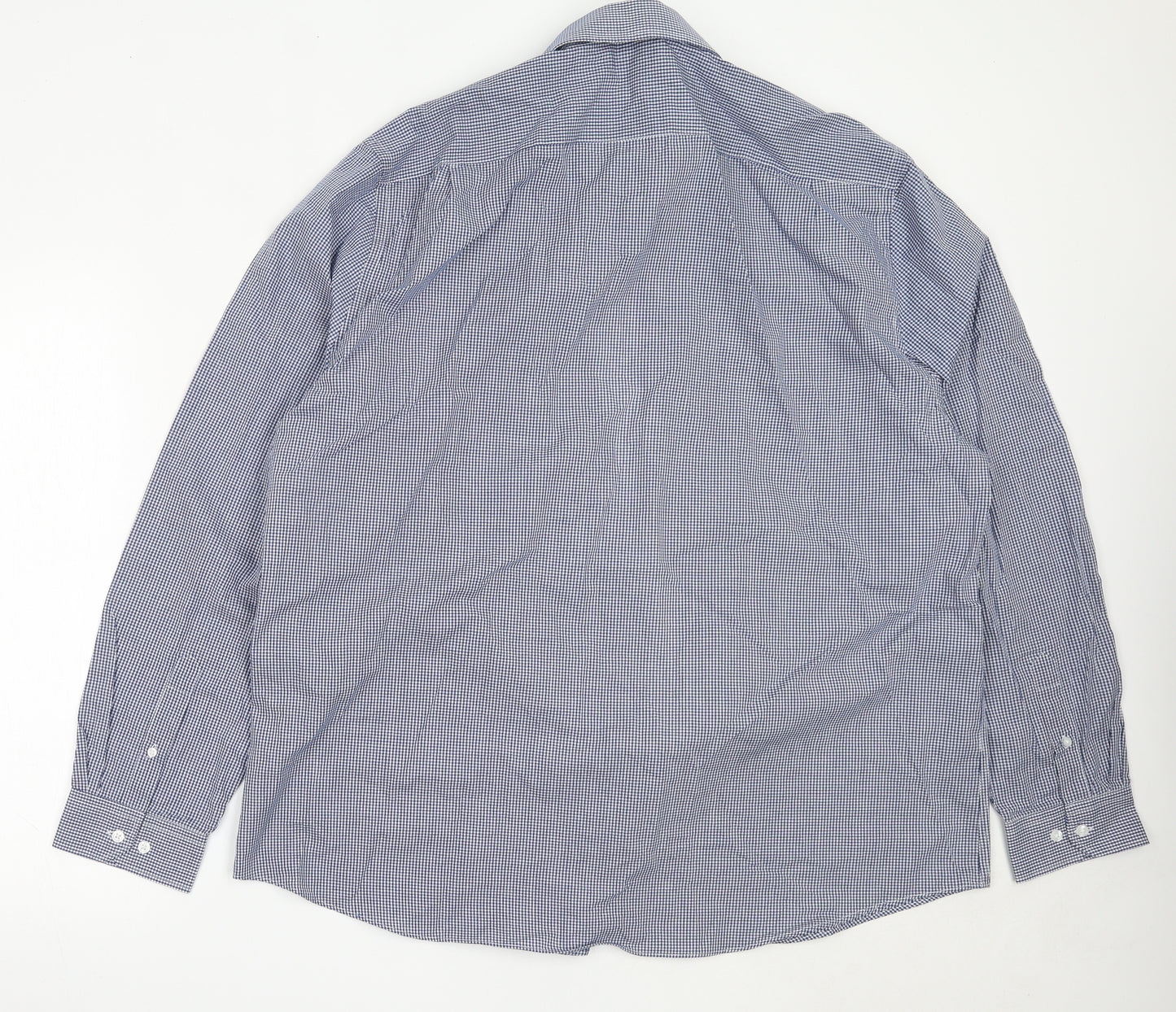 George Mens Blue Check Cotton  Button-Up Size 18.5 Collared