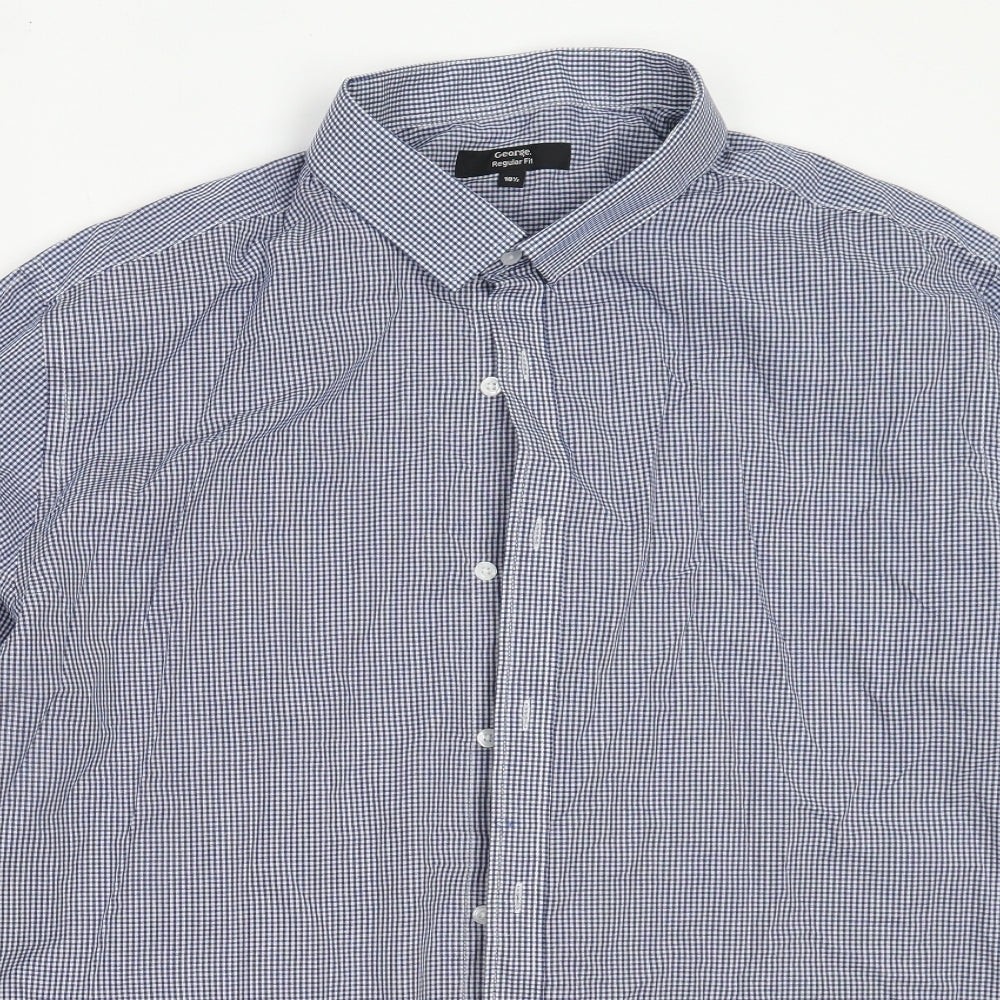 George Mens Blue Check Cotton  Button-Up Size 18.5 Collared