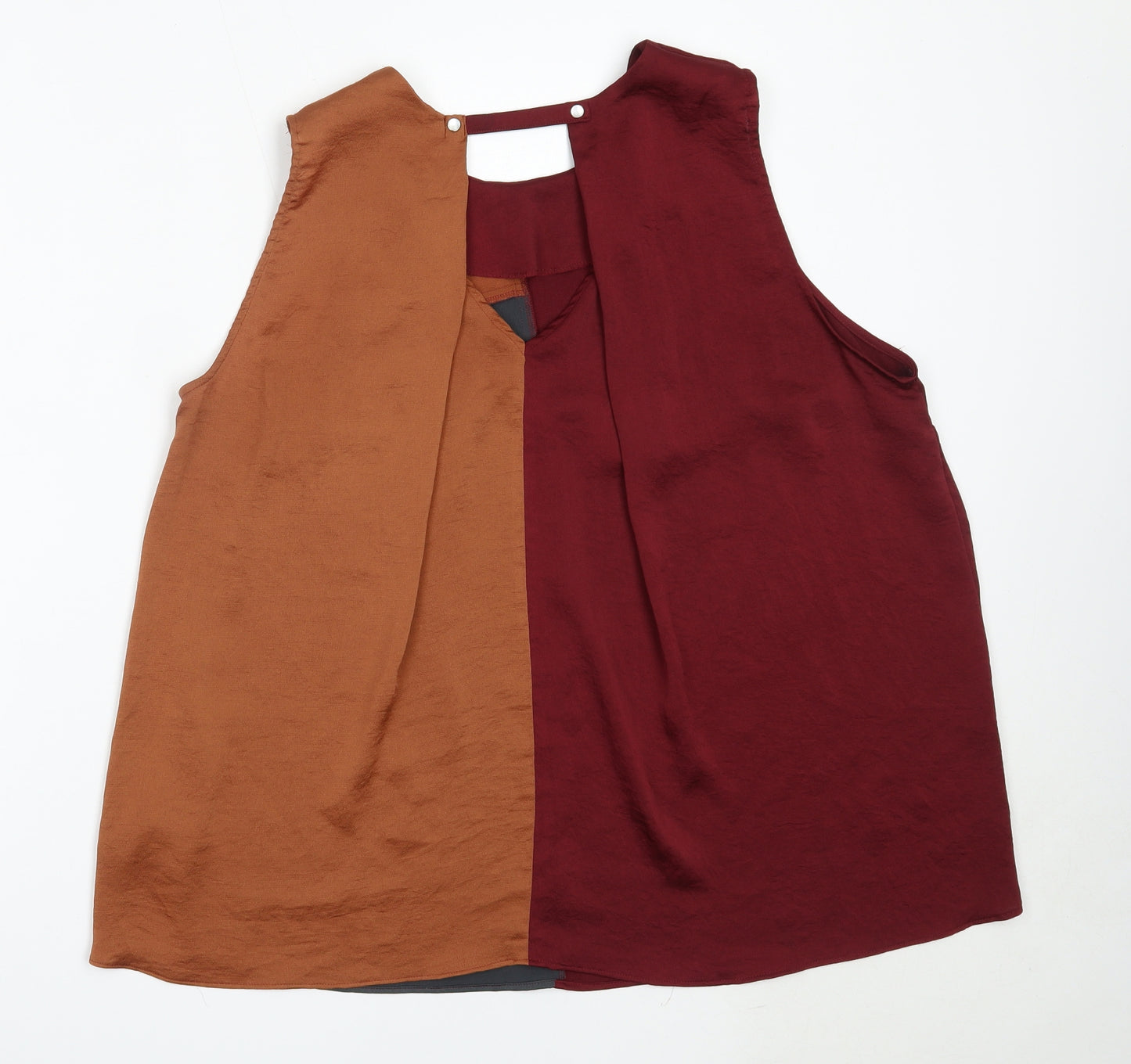 NEXT Womens Red Colourblock Polyester Basic Blouse Size 18 Round Neck