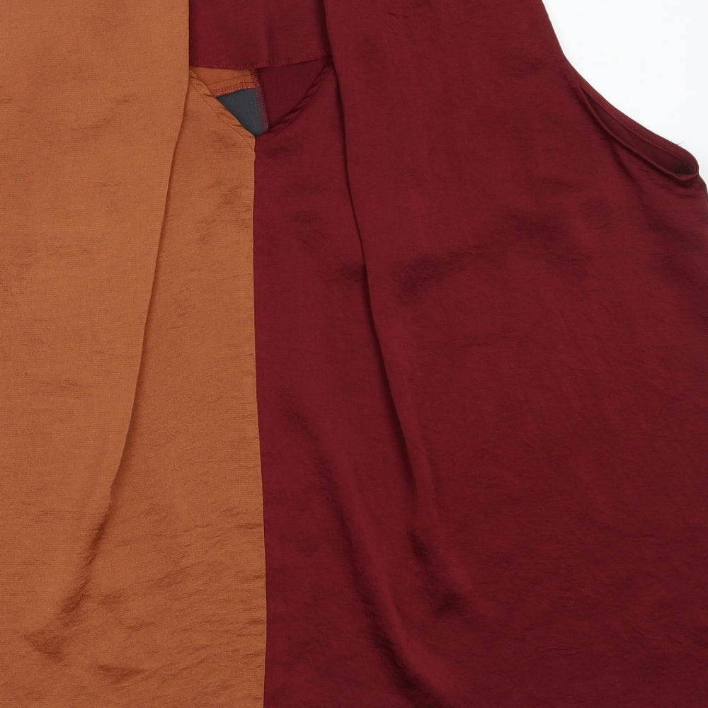 NEXT Womens Red Colourblock Polyester Basic Blouse Size 18 Round Neck