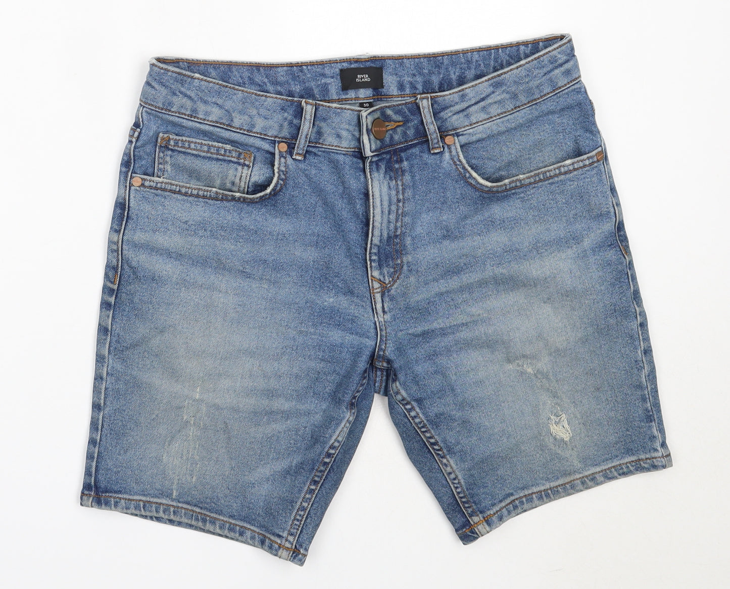 River Island Mens Blue  Cotton Bermuda Shorts Size 30 in  Regular