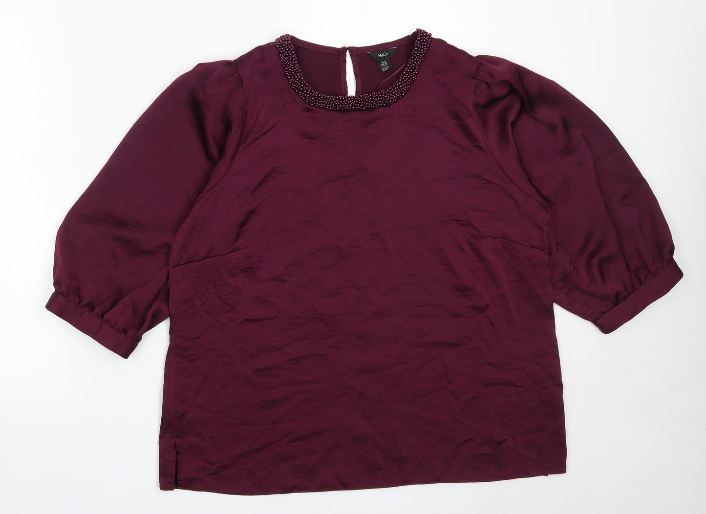 M&Co Womens Purple  Polyester Basic Blouse Size 14 Round Neck