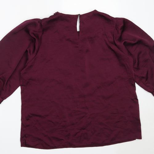 M&Co Womens Purple  Polyester Basic Blouse Size 14 Round Neck