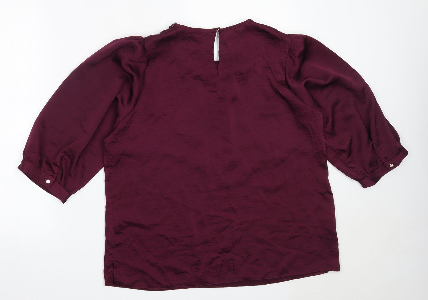 M&Co Womens Purple  Polyester Basic Blouse Size 14 Round Neck