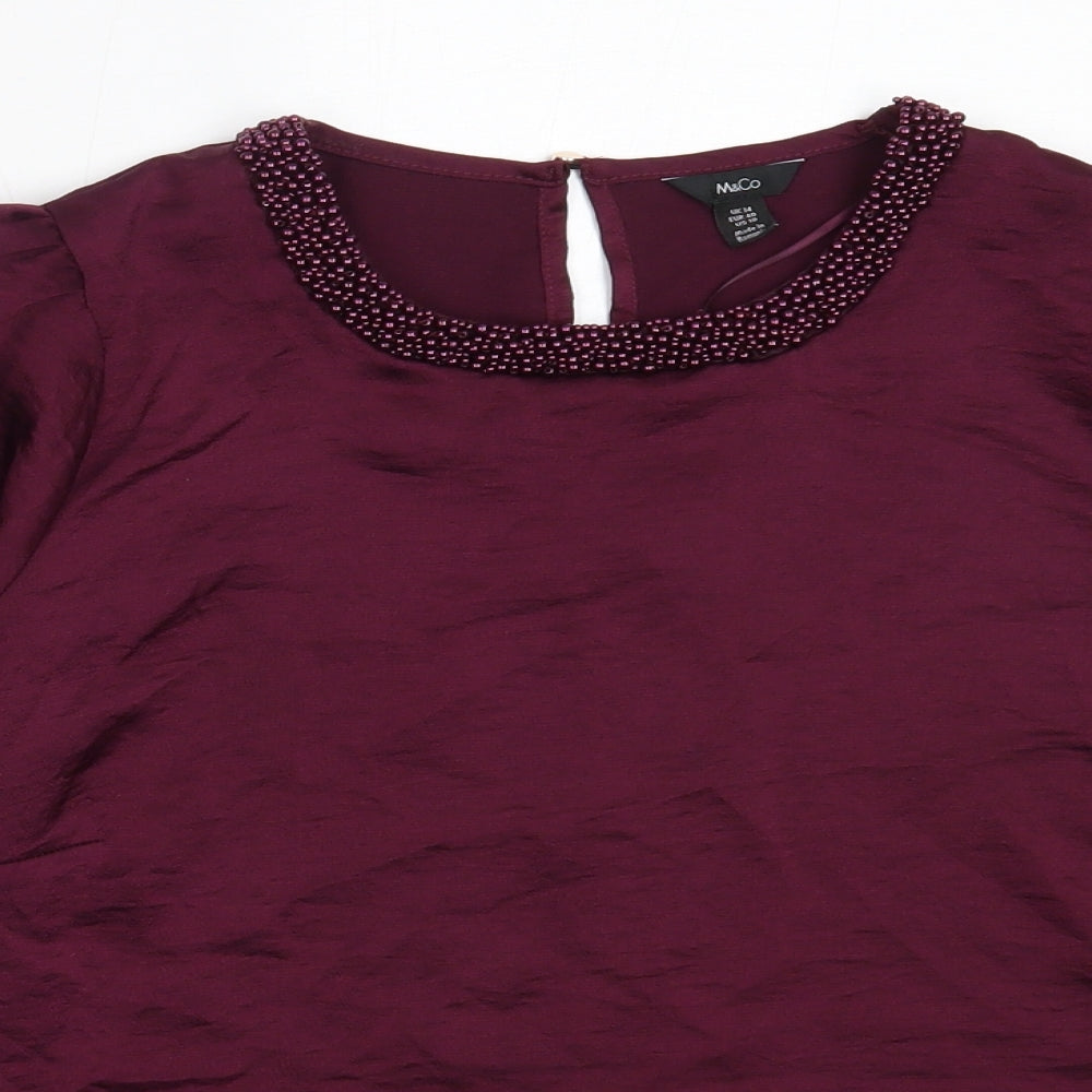 M&Co Womens Purple  Polyester Basic Blouse Size 14 Round Neck
