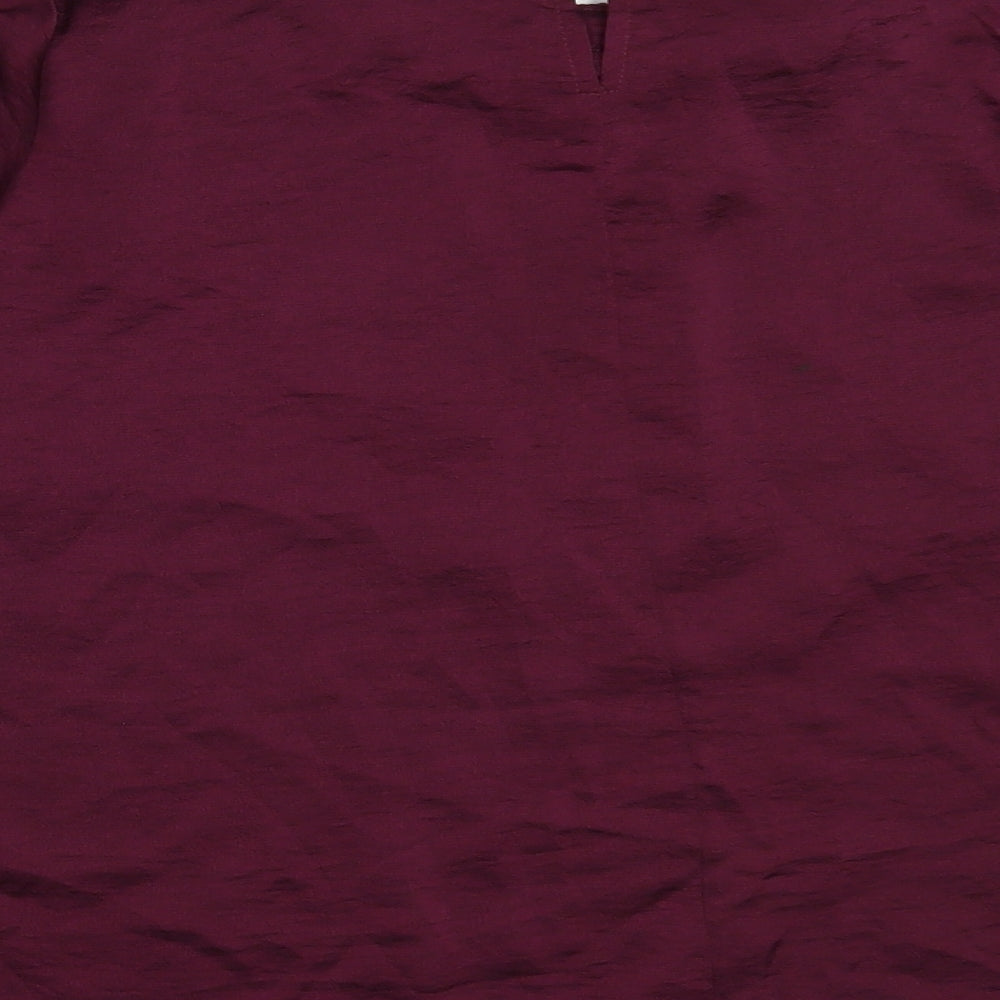 M&Co Womens Purple  Polyester Basic Blouse Size 14 Round Neck