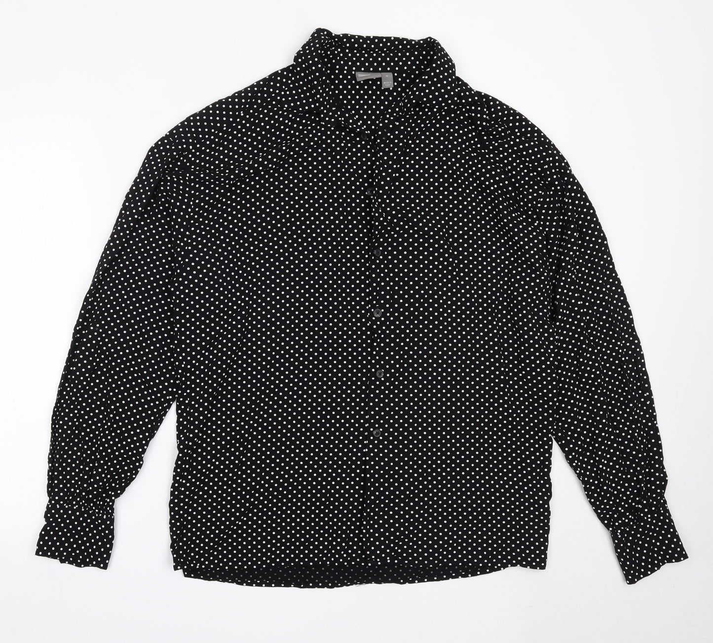 ASOS Womens Black Polka Dot Viscose Basic Button-Up Size M Collared