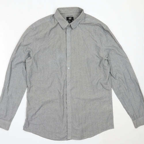 Easy Mens Grey  Polyester  Button-Up Size L Collared