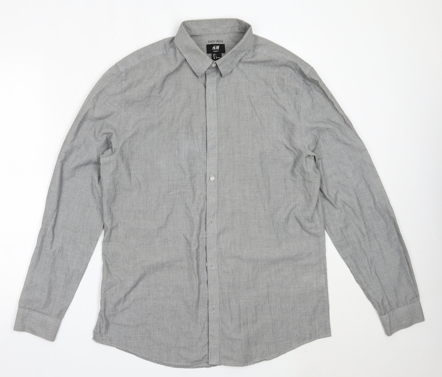 Easy Mens Grey  Polyester  Button-Up Size L Collared