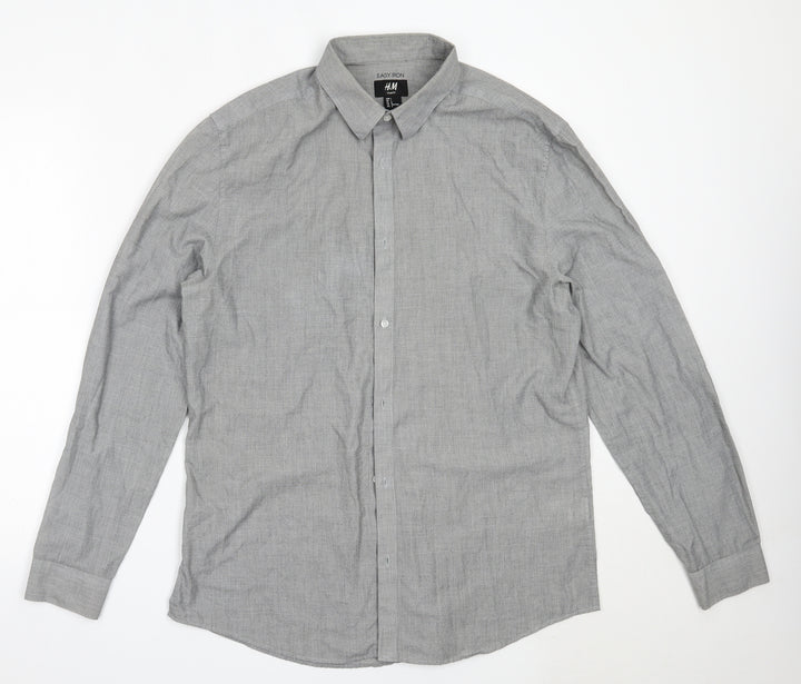 Easy Mens Grey  Polyester  Button-Up Size L Collared