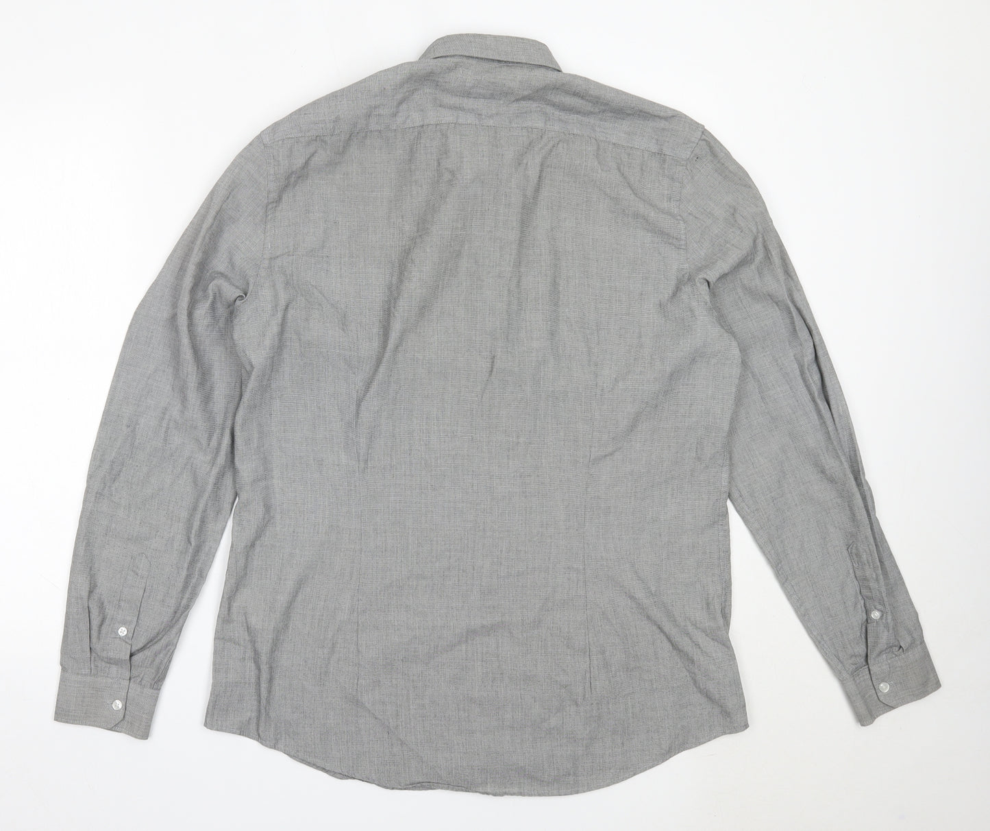 Easy Mens Grey  Polyester  Button-Up Size L Collared