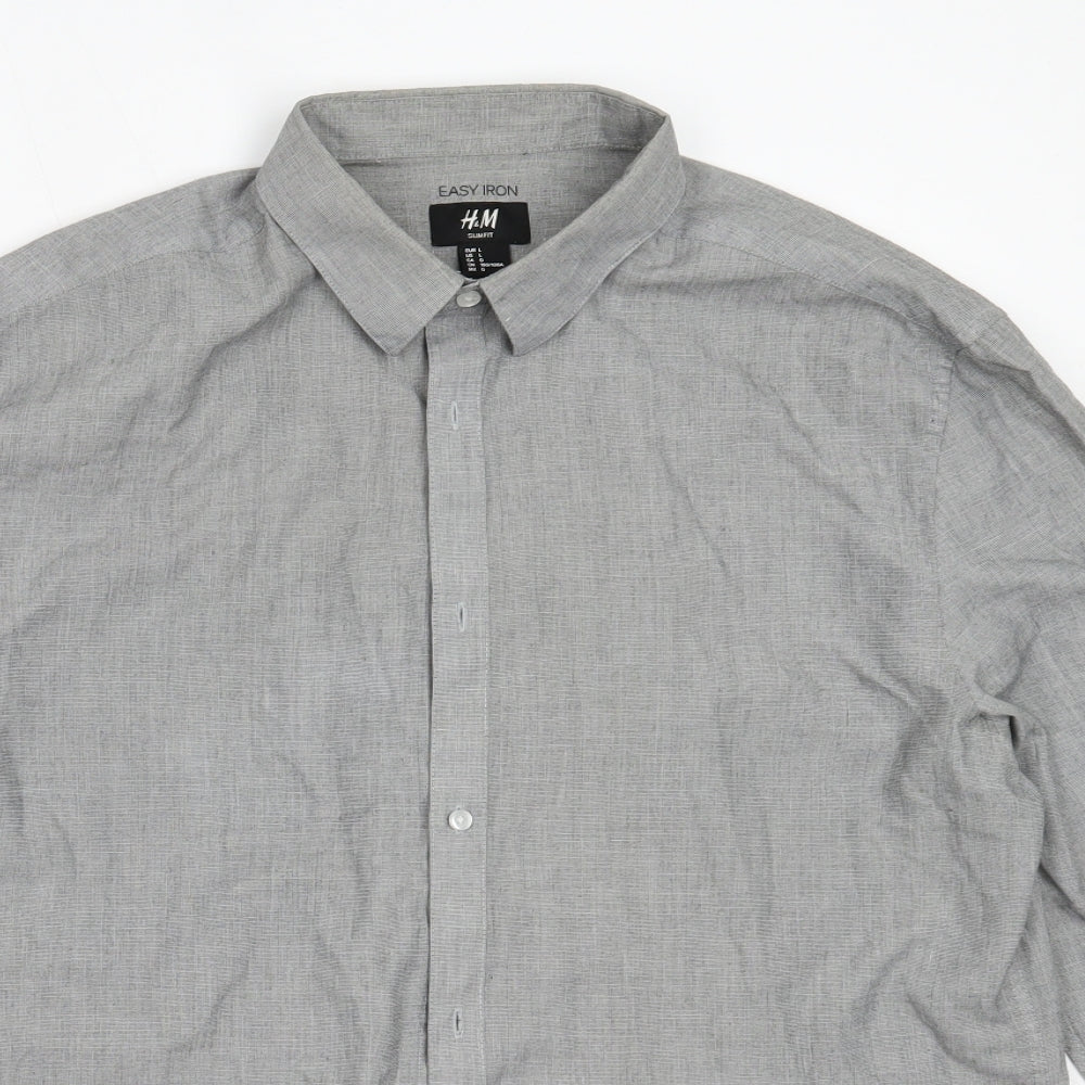 Easy Mens Grey  Polyester  Button-Up Size L Collared